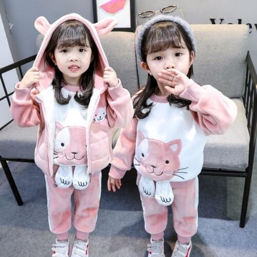 High quality 2020 Winter Baby Girls Clothes Set Thick Plush Warm Clothing Sets For Baby Girls Hoodies Pants Kids Suit Clothing