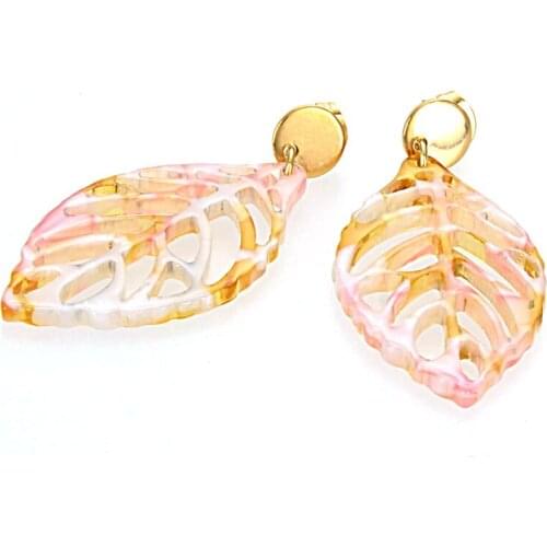 Miasol Long Retro Acetate Leaf Dangle Earrings Women Fashion Simple Acrylic Resin Leaf Statement Earrings Jewelry Female Gifs