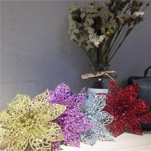 10Pcs/lot 15CM Christmas Glitter Hollow Flower Xmas Tree Decoration Glitter Hollow Home Wedding Party Decor 6Z