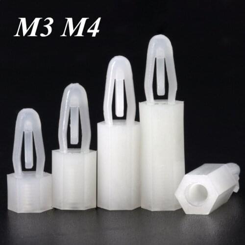 100pcs M3 M4 PCB Plastic Spacer for Hole Diameter 3.0mm 4.0mm Hex Reverse Locking Circuit Board Support Fixed Nylon Standoff