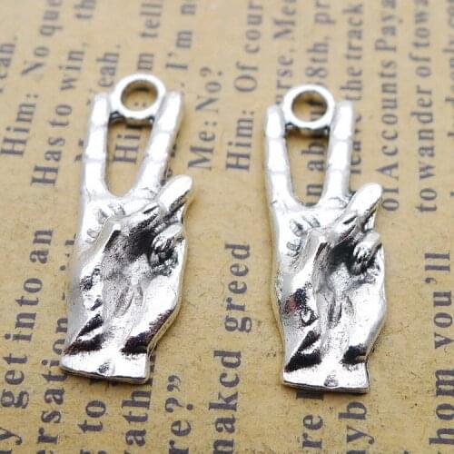 12PCS/Lot 10m*25mm Hand Pendant Antique Silver Color Finger Charm Handcraft For DIY Jewelry Making Keychain