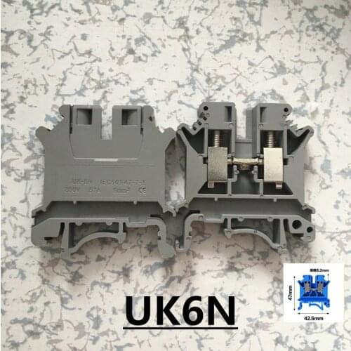 20PCS Blue/color Terminal blocks UK6N DIN rail Wiring board connector terminals 6mm square voltage copper part UK-6N