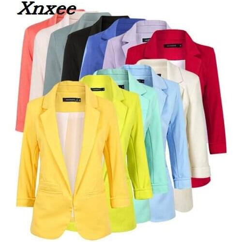 2018 Black Yellow Blue Formal Female blazer Jackets short blasers mujer Womens slim long sleeve woman suit coat Jacket Xnxee