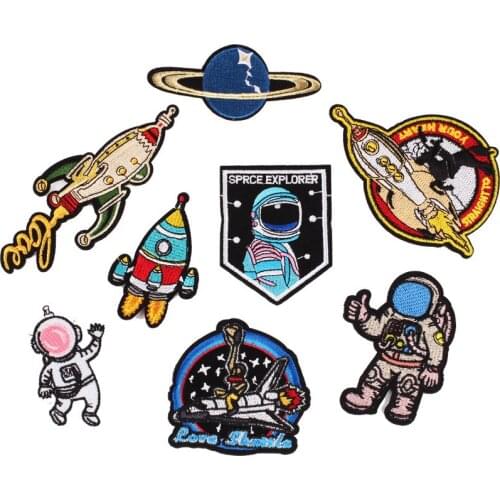 8pcs/set astronaut rocket embroidered Patches for Clothing iron on Embroidery Stickers Clothing Applique Decoration carton Badge