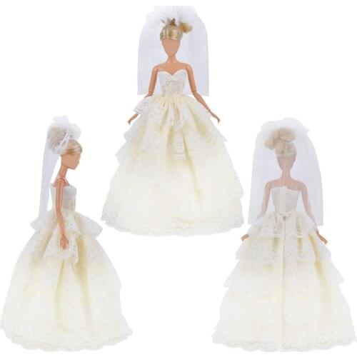 White High Fashion Wedding Dress Doll Clothes Big Evening Four-tiered Gown Party Lace Doll For 29cm Dresses Accessories Dre T5I3