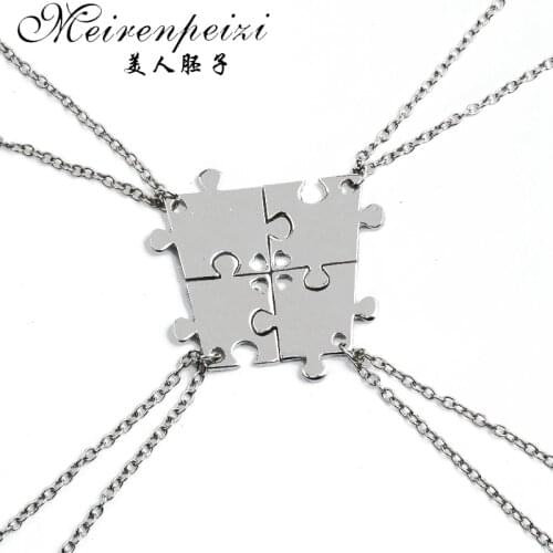 Best Friends Necklace For 4 Puzzle Pendant Necklace Friendship BFF Interlocking Jigsaw Chokers Necklaces Jewelry For Family Gift