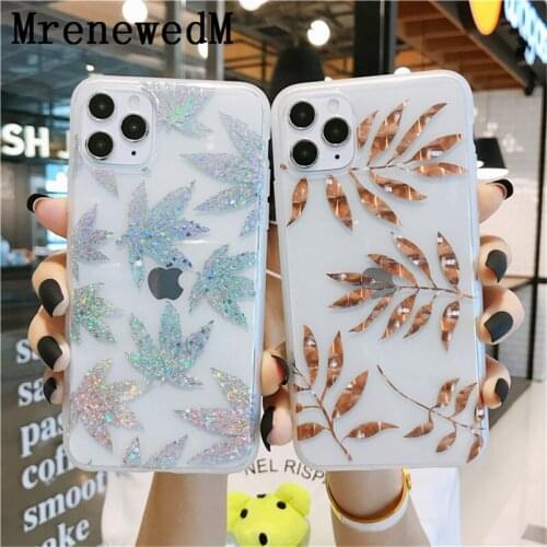 MrenewedM Truly Luxury Glitter Leaf IMD Case For iPhone 12Min 12 Pro 11 Pro XS Max XR SE 2020 7 8 Plus Electroplated Clean Cover