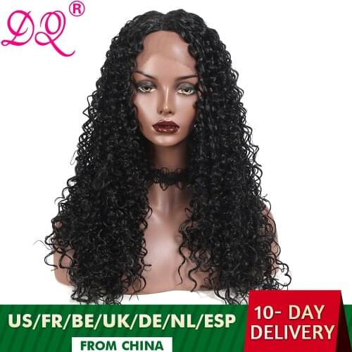 DQ Long Afro Kinky Curly Synthetic Lace Front Wig Women Heat Resistant Fiber Cosplay Wig Ombre Brown Red Black Wig Middle Part