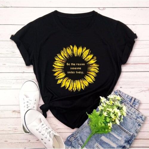 Summer Women T Shirts Cotton 5XL Plus Size Floral Sunflower Print Short Sleeve O Neck Fashion Simple Casual Tshirt Woman Top Tee