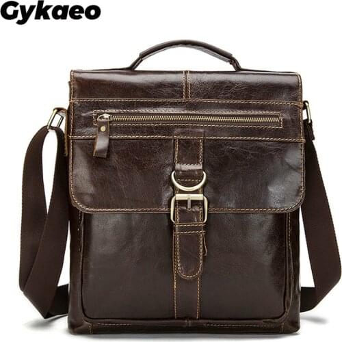 Gykaeo Winter Genuine Leather Retro Mens Shoulder Bag Male Flap Messenger Bags for Men Vintage Business Crossbody Shoulder Bag