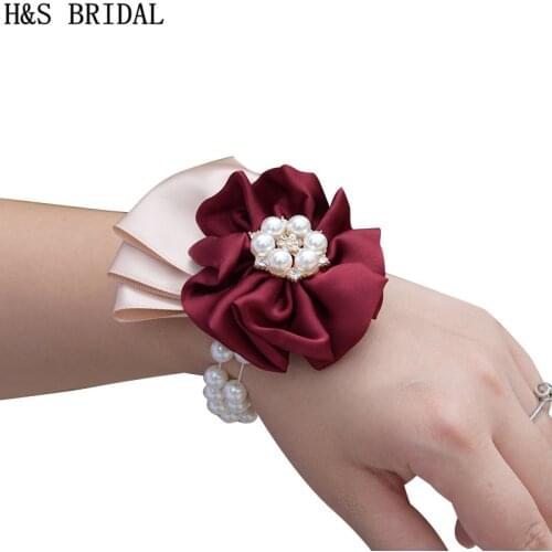 H&S BRIDAL Wrist Corsage Bridesmaid Sisters Hand flowers Artificial Bride Flowers For Wedding Dancing Party Decor Bridal Prom