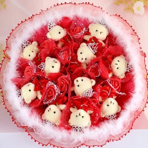 Round bear red soap flower plush bouquet Valentines Day Christmas birthday Gifts Handicrafts