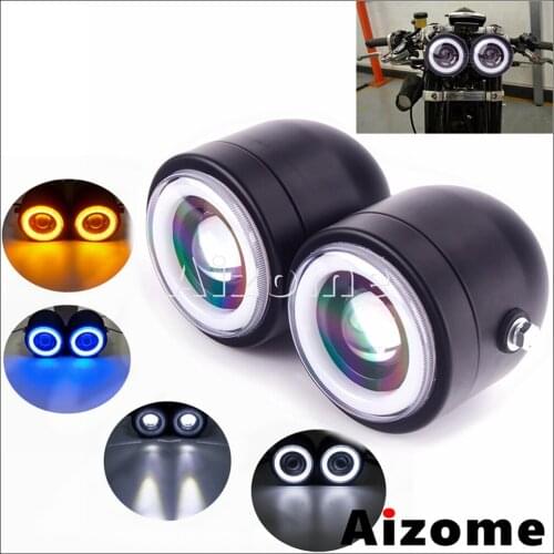 Motorcycle LED Double Headlight Custom Vintage Headlamp Twin Front Lightings For Harley Softail 1986-13 Bad Fat Boy FXS FLSTC