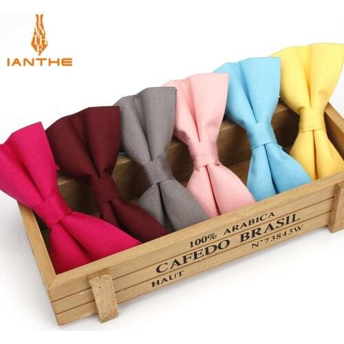 Ianthe Brand New Mens Solid Color Cotton Bow Tie Candy-colored Suit Bowtie For Man Male Neckwear Fashion Butterfly Gravatas