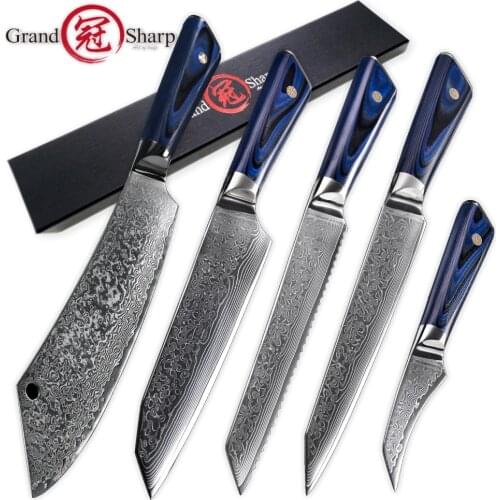Chef Knife Set 5 Pcs Professional Kitchen Knives Santoku Slicing Paring Bread Cleaver 67 Layers VG10 Japanese Damascus Steel NEW