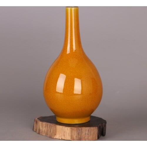 Jade yellow glaze gall flask antique vase China antique home collection antique rack decoration