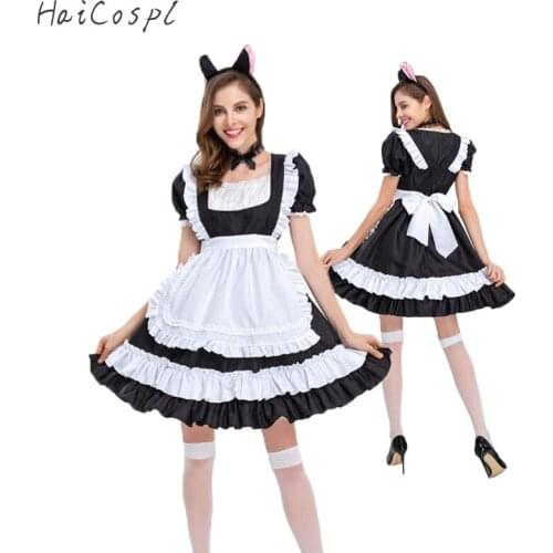 New Anime Maid Costume Cosplay Lolita Uniform Sexy Anime Cute Maid Cat Princess Dress Halloween Party Dresses Black White Apron