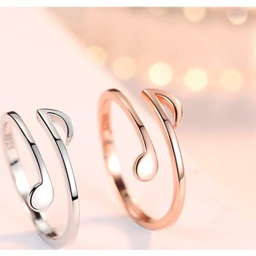 Music Notes Open Rings Shining Notes Comma Index Finger Rings Cute Adjustable Smooth Thin Finger Rings for Women Girls