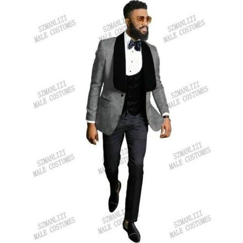 Grey Paisley Floral Jacket Suits for Men Custom Made Terno Slim Fit Groom Custom Made 3 Piece Wedding Mens Suit Tuxedo Masculino