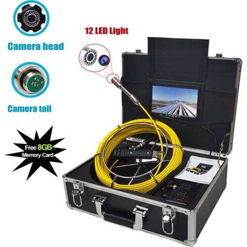 Protable Mini Endoscope System 7inch Monitor 23mm Pipe Pipeline Drain Sewer Borescope Camera Inspection with Free 8GB Card