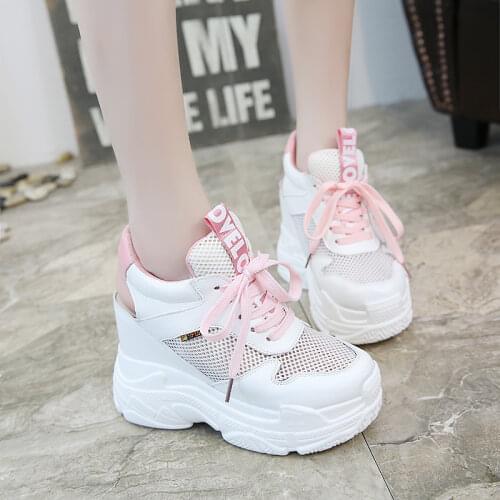 Casual Shoes Womens Flats Shoes Mesh Breathable Platform Wedge Heels Shoes 10cm Summer Sneakers Zapatillas Deportivas Mujer