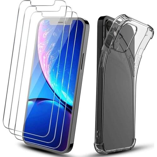 Clear Case For iPhone 12 Mini 11 Pro Max 12Pro XS X XR SE 2020 7 8 Plus 6 Silicone Cover with Glass Screen Protector Accessories
