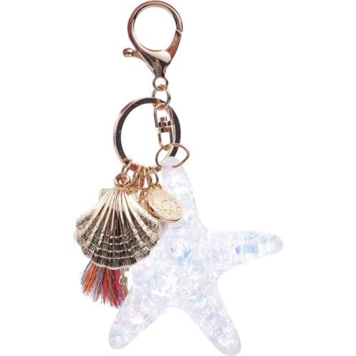 Cartoon Sea World Starfish Pearl Shell Key Ring Chain Crystal Pendant Keyring Keychain Keyfob Lovers Women bag pendant Gift