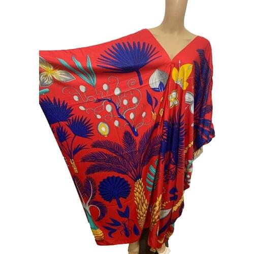 Kuwait Traditional V-neck European Printed Silk Kaftan Maxi dress Full Length dashiki African womens Party Boubou dress