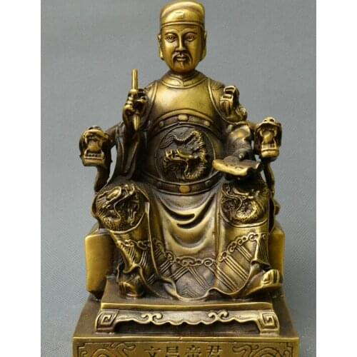 Collect China fengshui old Bronze dragon civil official Wenchang Emperor Statue