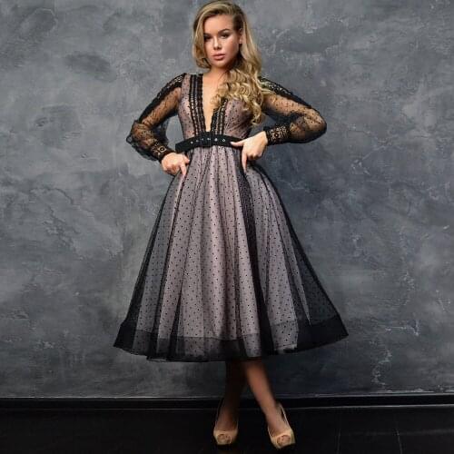 Vestidos Sexy Cocktail Dresses Lace V-Neck Full Sleeve Backless A-Line Gowns Novia Do 2021