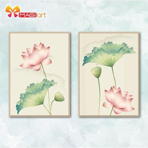 Cross stitch kits Embroidery needlework sets 11CT water soluble canvas patterns 14CT Floral style lotus and leaf-NCMF242