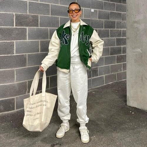 2021 New Autumn Woman Girls Long Sleeve Patchwork Letter Print Zipper Baseball Jacket Outwear Active Coat Women Clothes