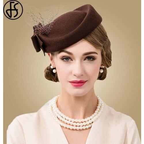 FS Fascinators For Women Wool Formal Royal Hats Elegant Ladies Hat Wedding Pillbox Derby Cocktail Felt Vintage Chapeu Fedora