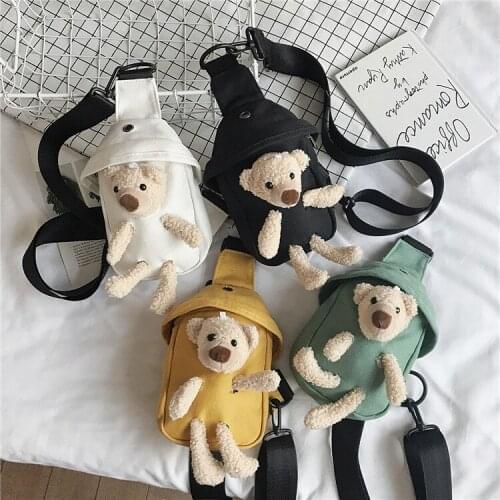 Women Waist Pack Canvas Waist Bag Chest Crossbody Bag Zipper Crossbody Teddy Bear For Camping Hiking Lady Femme Sac