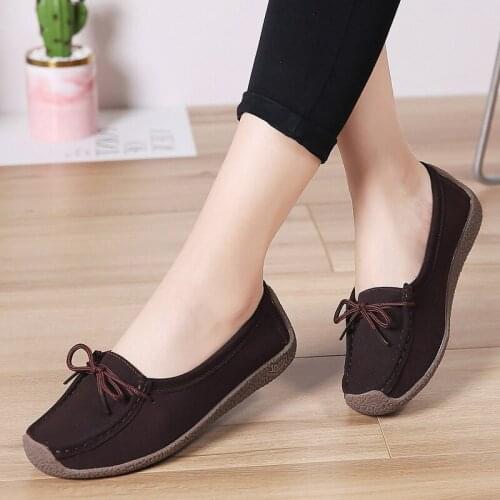 Womens Lace Up Genuine Leather Oxfords For Women Casual Shallow Solid Loafers Autumn Sewing Sports Shoes Woman Lazy Footwear