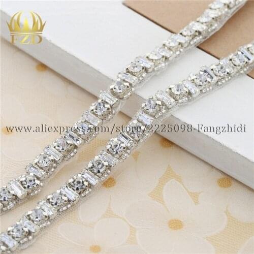 10 pieces Handmade Hot Fix Crystal Sew On Bridal Sliver Rhinestone Slim Crystal Applique for Wedding Sash and Belt Ornaments