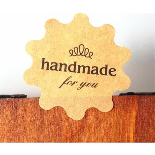 100pcs/lot Flower Shape "Handmade For You"Gift Kraft Paper Seal Stickers Cookies DIY Handmade Product Package Decoration Seal