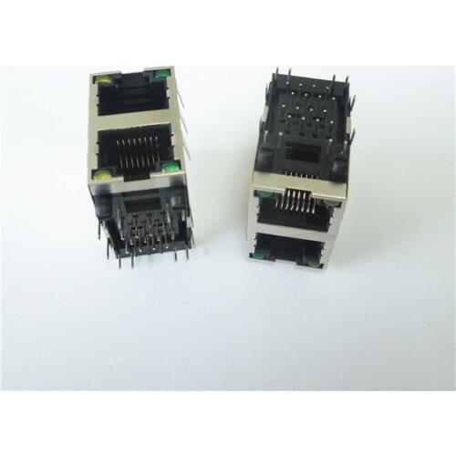 2x1 port double level rj45 modular jack with led shielded connector