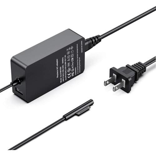 44W 15V 2.58A Power Adapter Charger for Microsoft Surface Laptop Pro 3 Pro 4 Pro 5 (2017) Surface Book with USB Charging Port