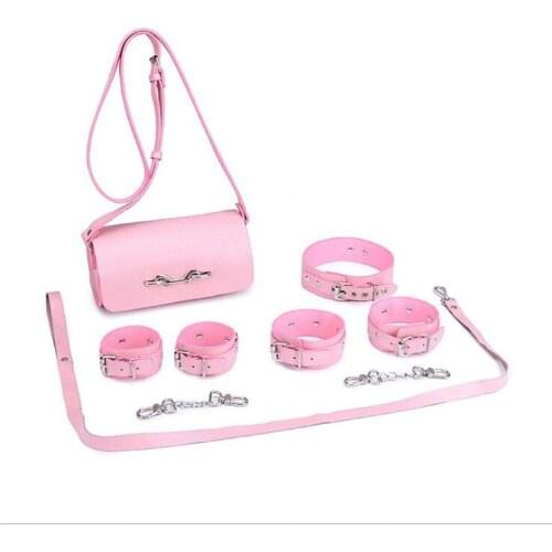 6PCS/Set Genuine Leather And PU BDSM Sex Bondage Set Handcuffs Ankle Collar With Bag Erotic Adult Sex Toys Women Couples Sex