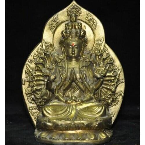 6" Tibet Buddhism brass 1000 Arms Avalokitesvara kwan-yin GuanYin Buddha Statue