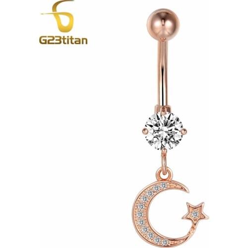 G23titan Anti Allergy Rose Gold Color Steel Earrings Moon Star Ear Nail Belly Button Rings Navel Piercing Body Jewelry
