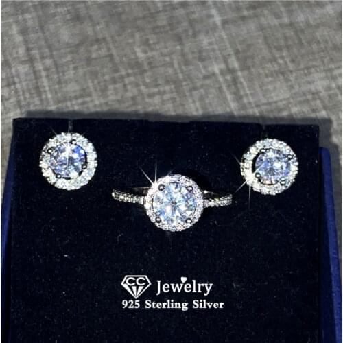 CC Jewelry Sets For Women S925 Sterling Silver High Quality CZ Accessory Round Ring Stud Earrings Fine Jewelry Drop Shipping