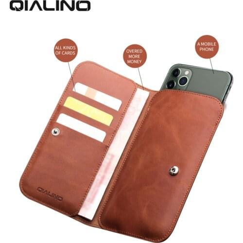 QIALINO Genuine Leather Pouch Bag Case for iPhone 11 Pro XR XS X XS Max 6s 7 8 Plus SE2 2020 Wallet with Card Slot Luxury Cover