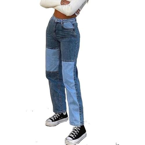 Patchwork Straight Womens jeans Baggy Vintage High Waist Boyfriends Mom y2k Denim Distressed Streetwear 2020 Female Iamhotty