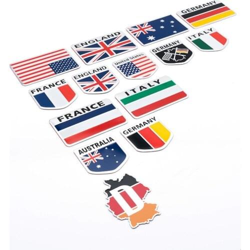 US England Germany France Italy National Flag 3D Metal Chrome Aluminium Alloy Emblem Badge Sticker Decal Auto Accessory