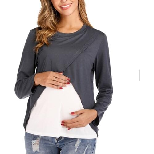 6070 Autumn Spring Long Sleeve Patchwork Maternity Nursing T Shirt Feeding Tees Clothes for Pregnant Women Pregnancy T-shirt Top