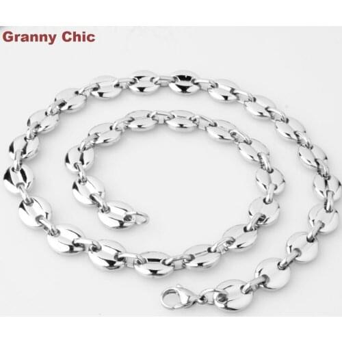 Granny Chic Mens Hot Selling Jewelry Silver Color High Quality Stainless Steel Handmade Necklace or Bracelet 11mm7"-40"