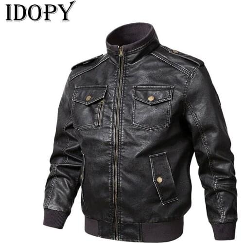 Idopy Autumn Mens Faux Leather Jackets Suit Male Outerwear PU Pleather Moto Style Casual Formal Coat Size Plus