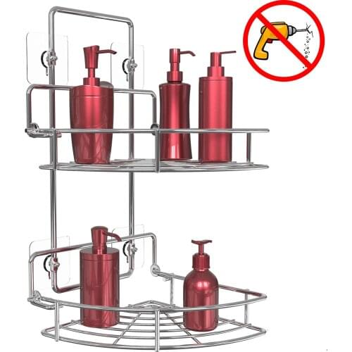 Strong Shower Caddy 2 Tier Bathroom Corner Shelf Organizer Polished Chrome No Drilling Needed Basket Holder Wall Mounted